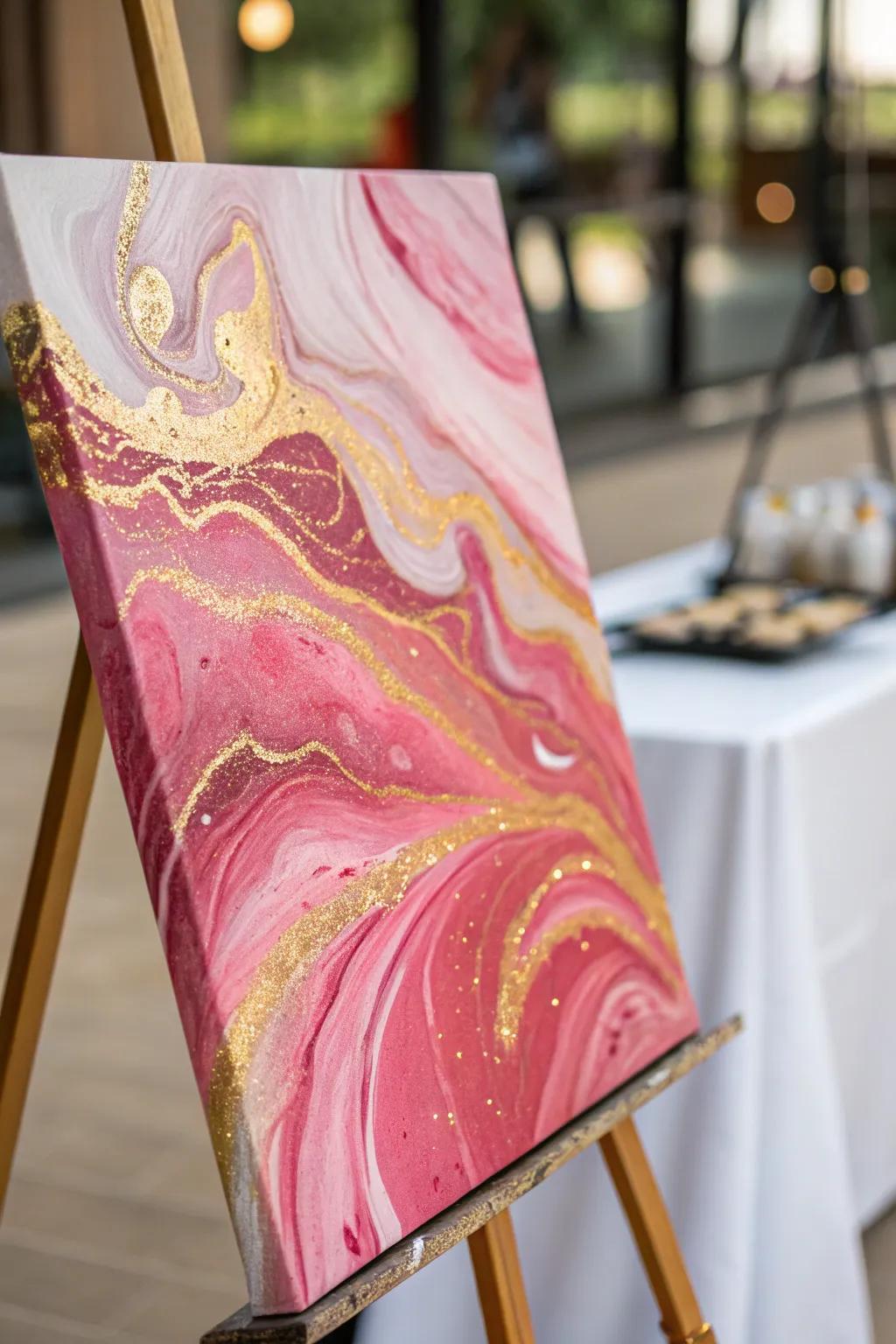 Refined artpiece showcasing pink and gold accents.