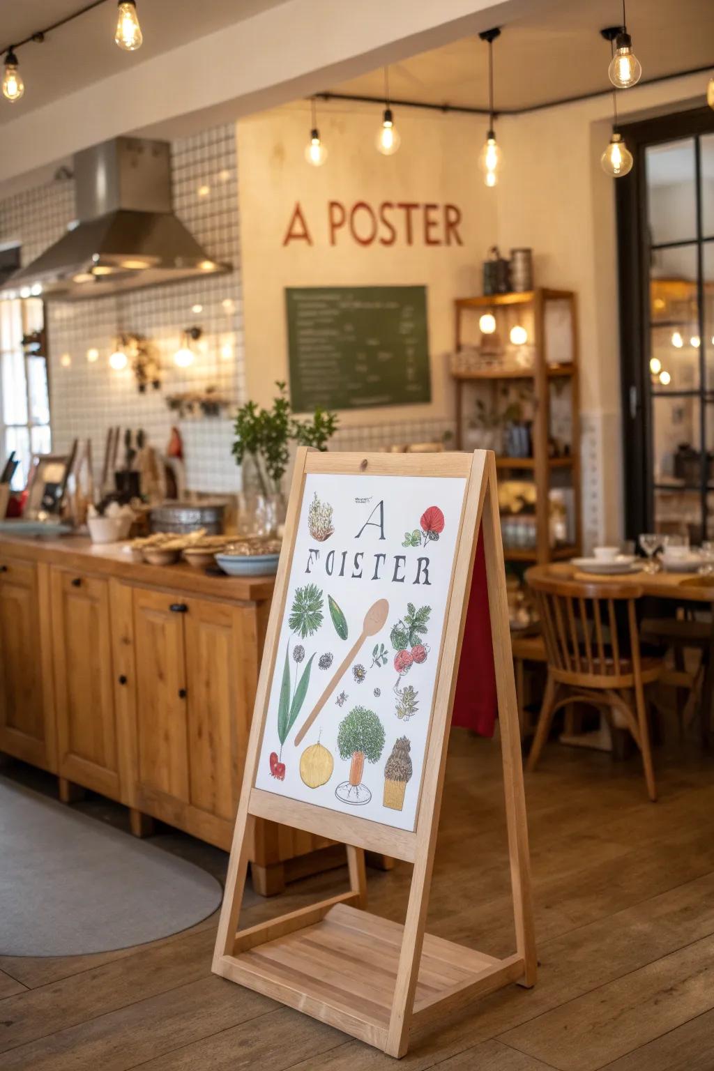 A humorous print with witty text bringing joy to a cozy kitchen.