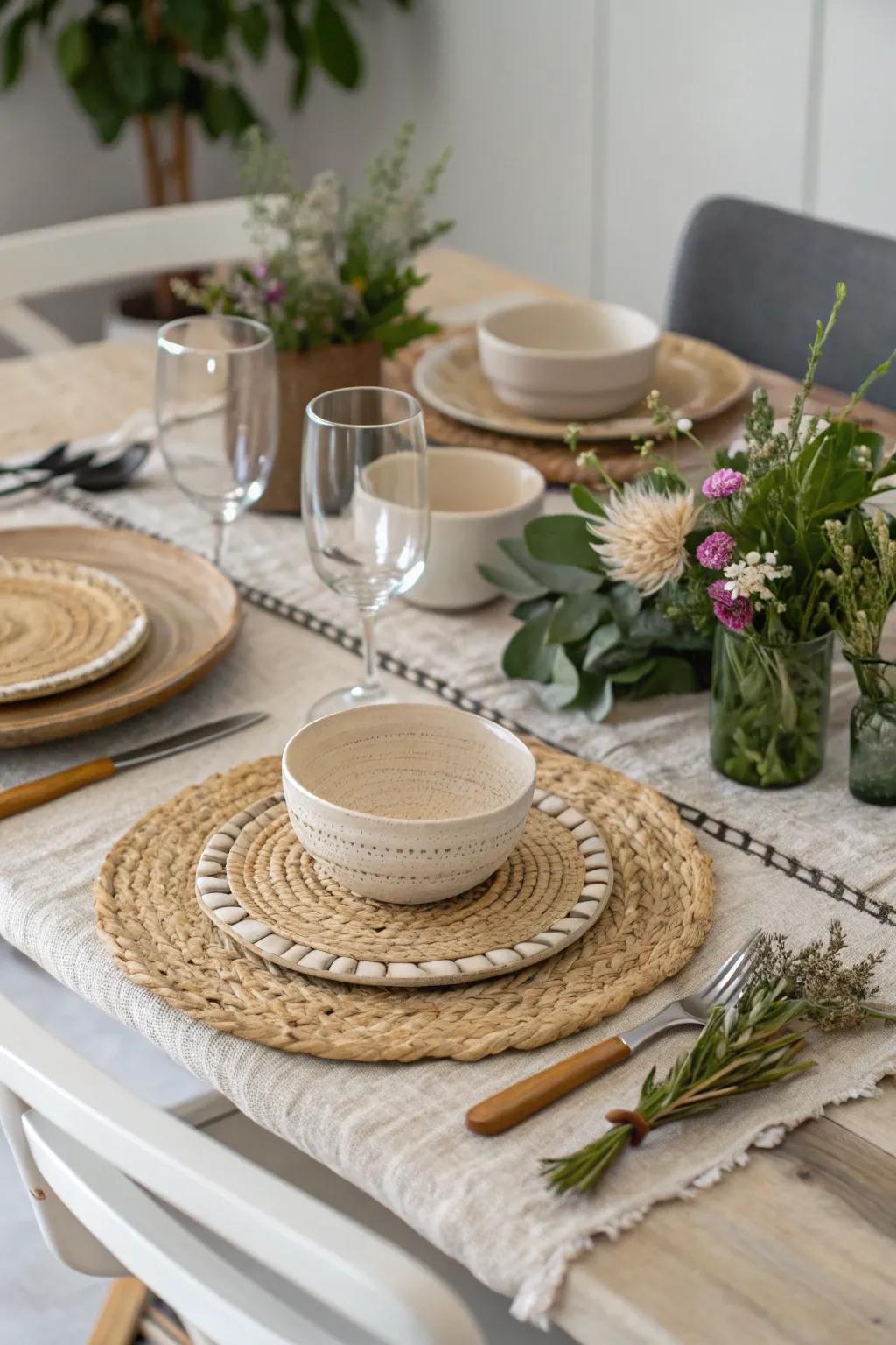 Textural placemats enrich your dining table with depth and visual intrigue.