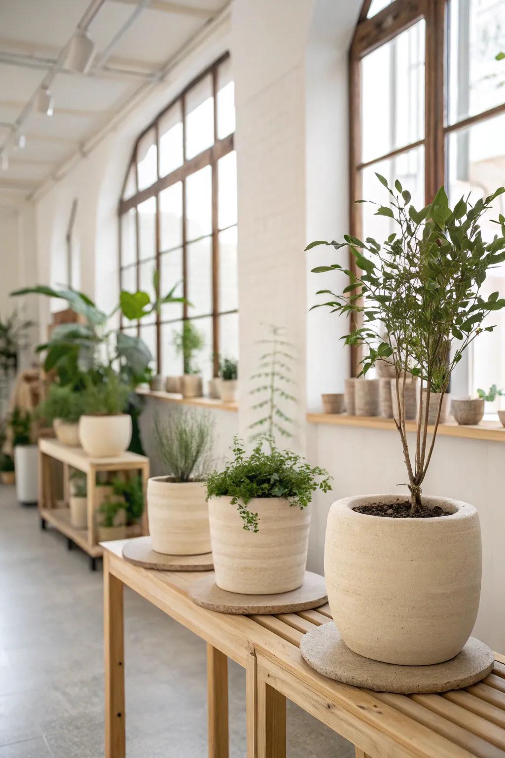 With vibrant plant arrangements, achieve an airy ambiance.