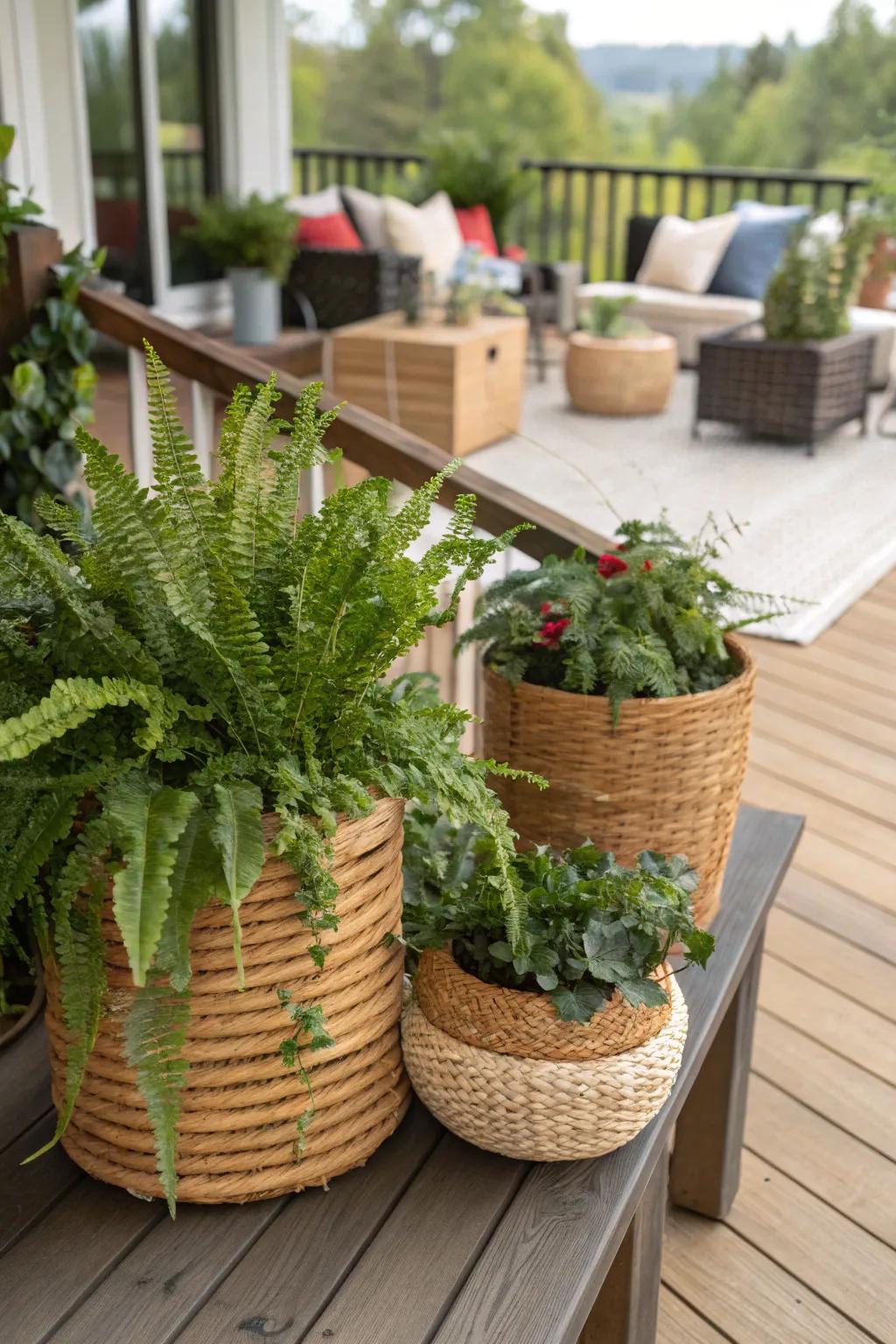 Introduce bohemian flair with braided basket containers.