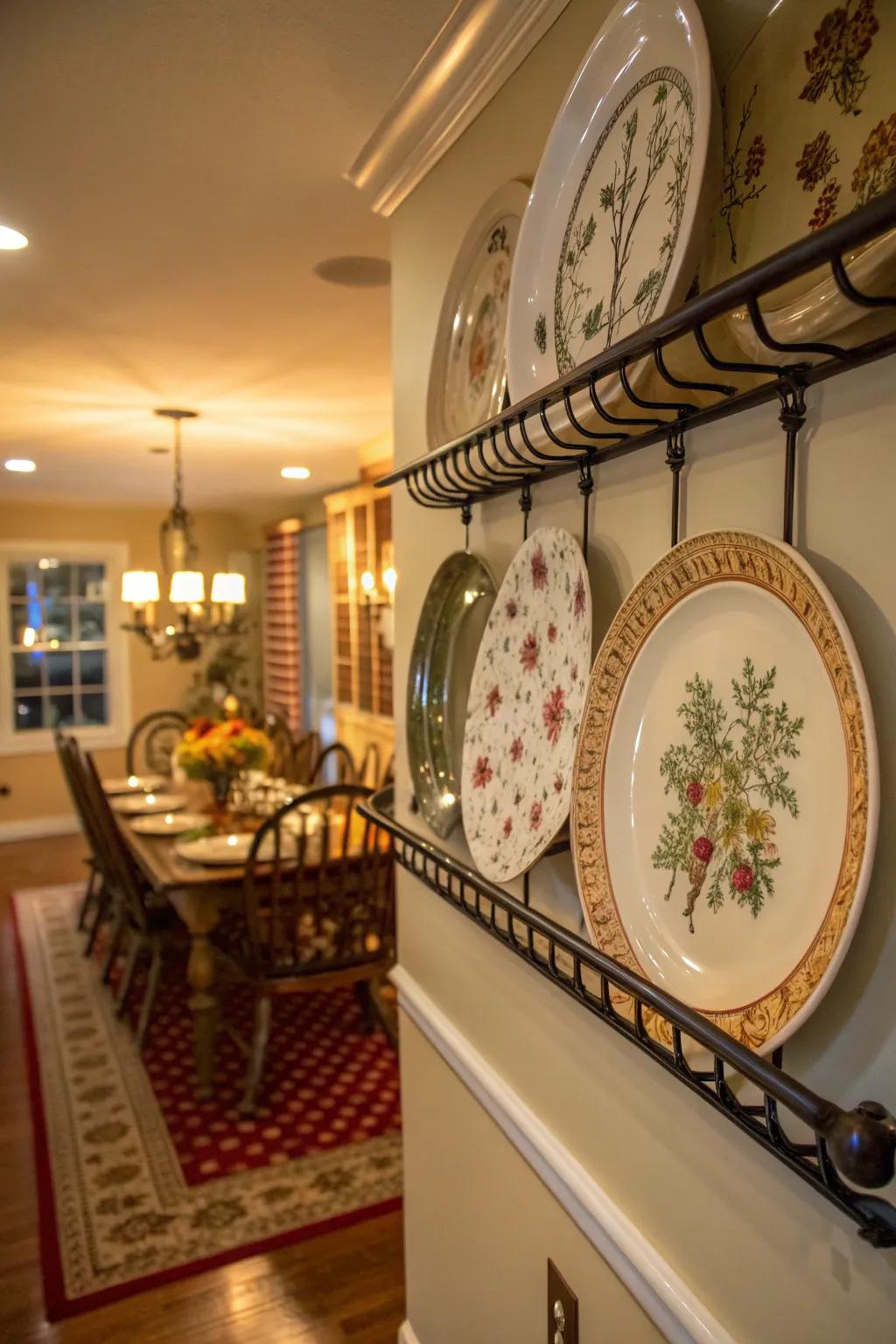 A flexible dining space featuring a versatile display ledge system