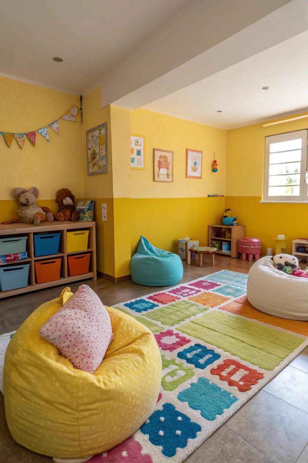 Sunshine yellow brings warmth and joy to any playroom.
