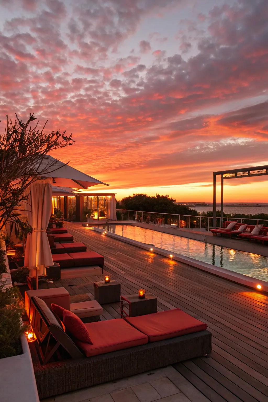 Sunset colors create a warm, welcoming ambiance.