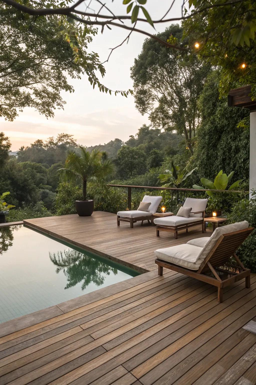 Wooden decking offers a warm and natural look for your pool area.