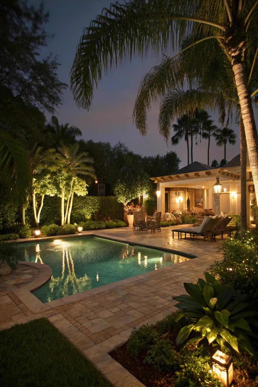 Brighten your pool zone with elegant illumination for magical evenings.