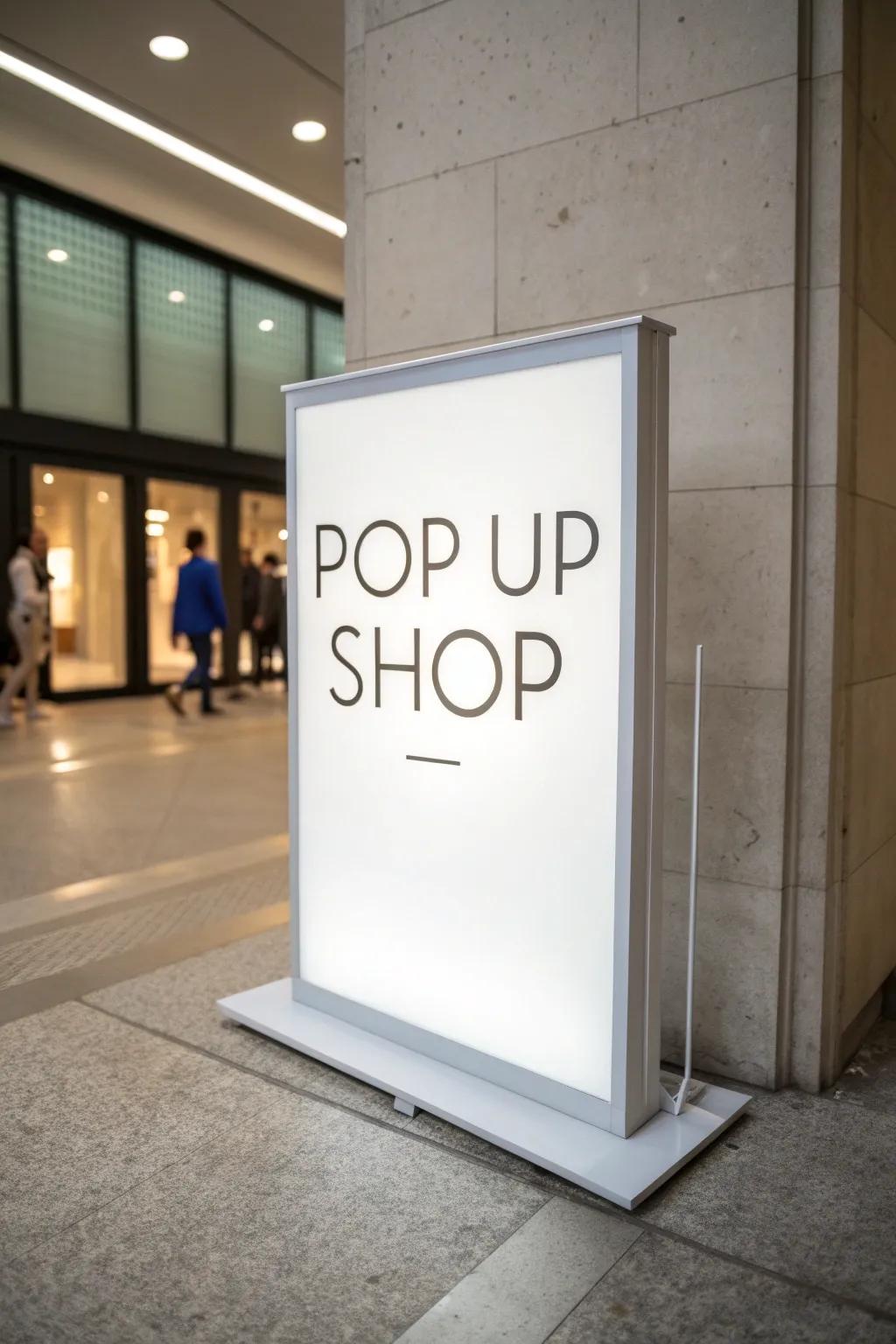 Minimalist sign that exudes elegance and clarity at a pop-up shop.