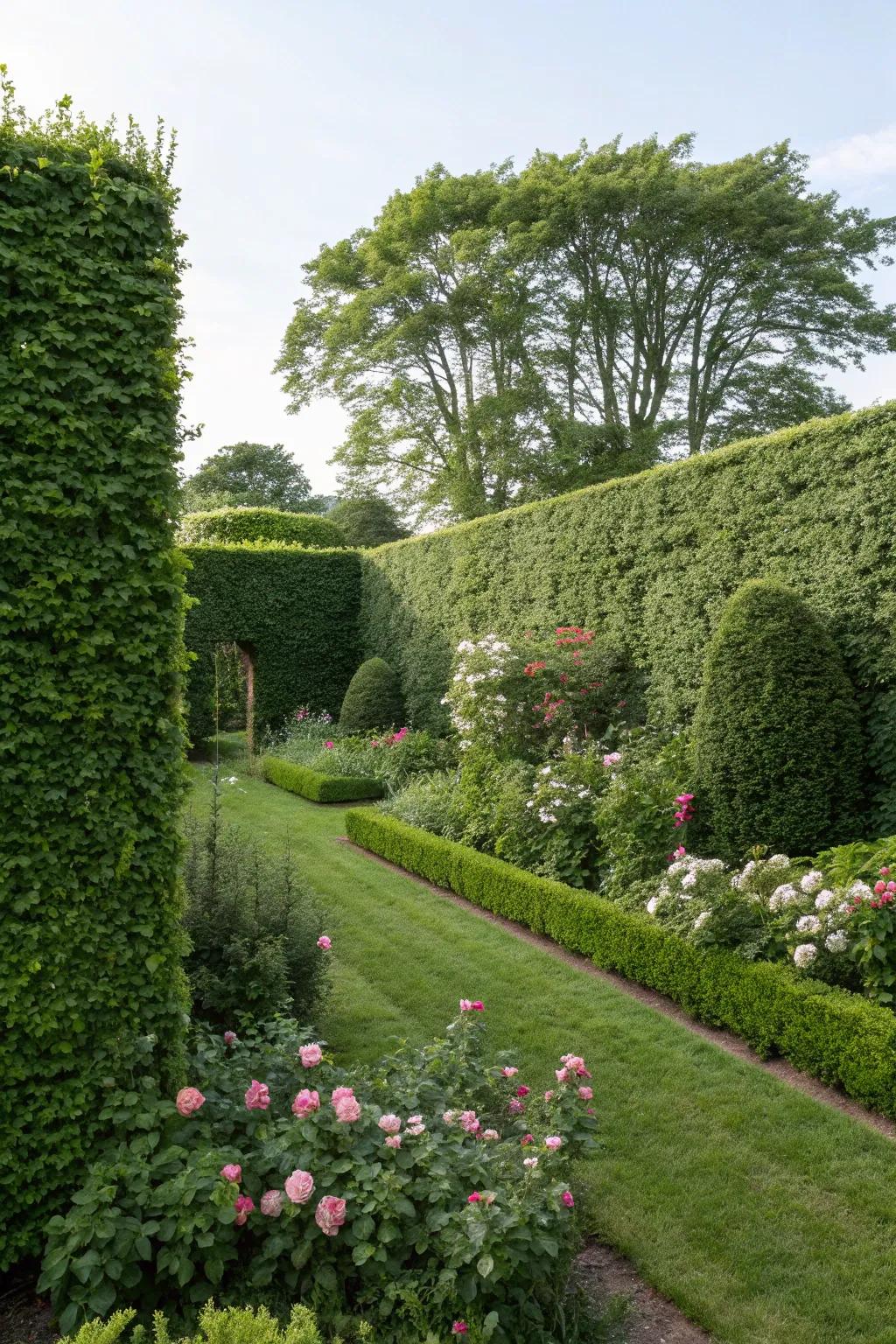 Hedge walls offer timeless natural privacy and beauty.