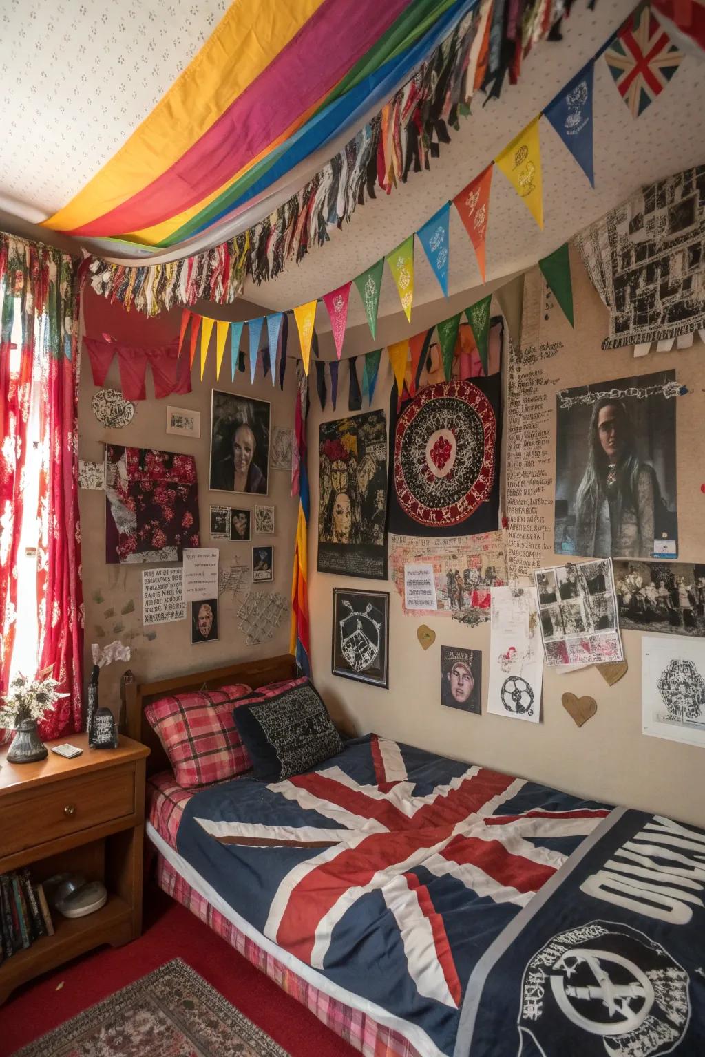 Infuse movement and color with fabric flags and banners.