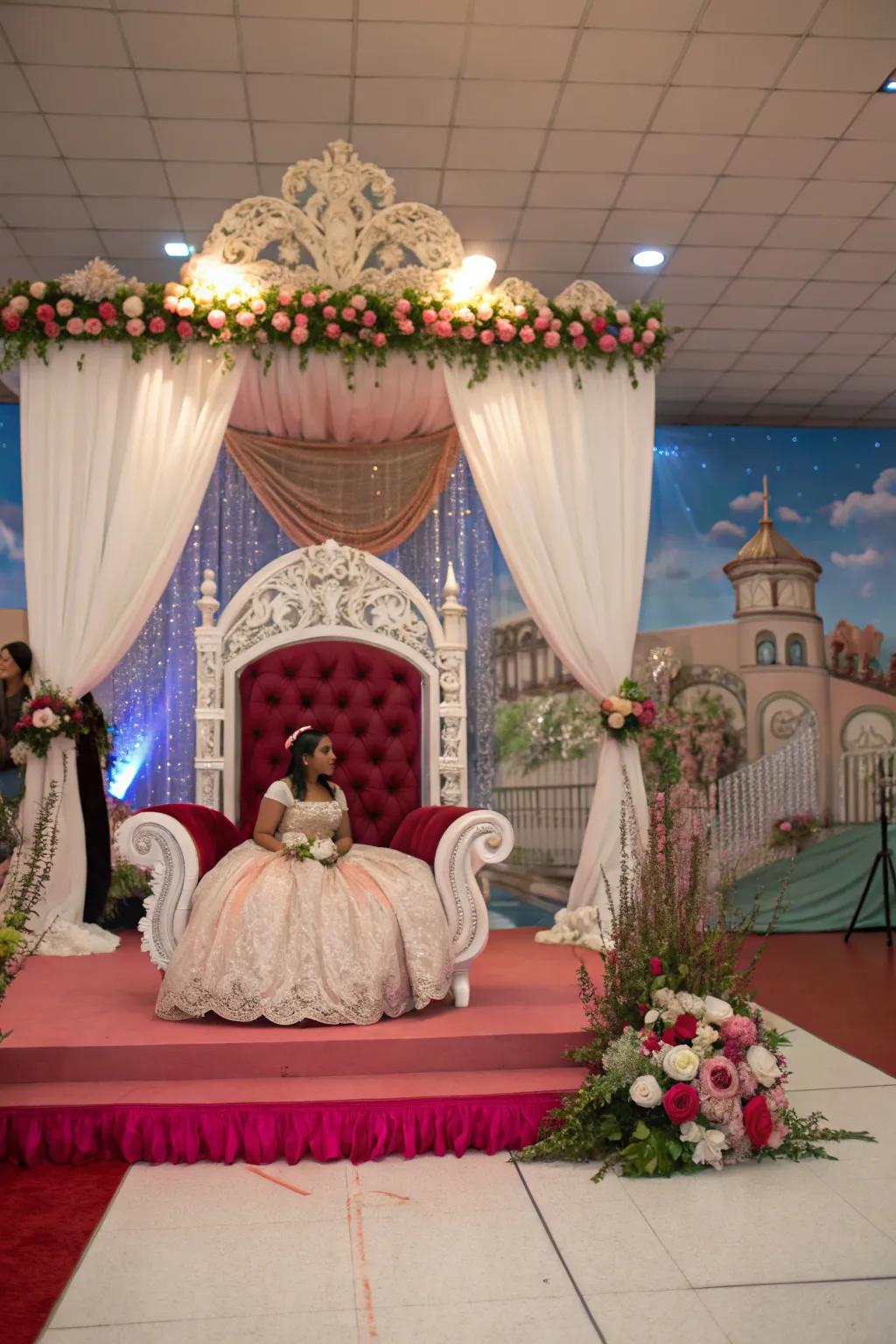 A decorated throne makes the guest of honor feel truly special.