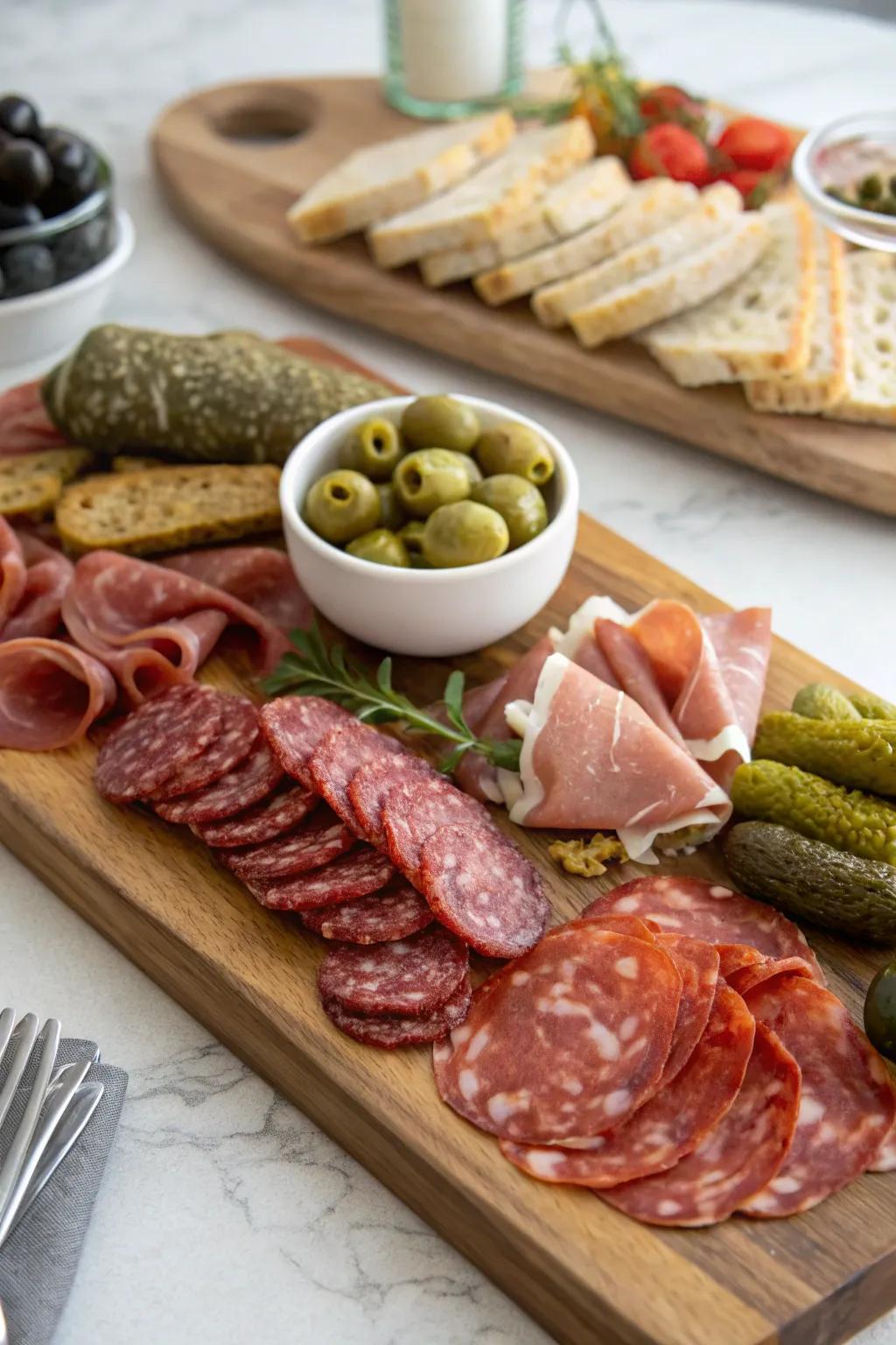 Charcuterie items add savory depth to your raclette meal.