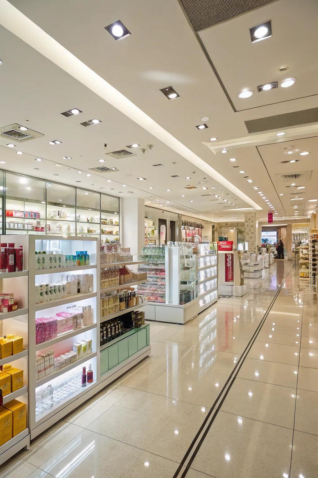 Bright lighting guaranteeing clear visibility across the store.