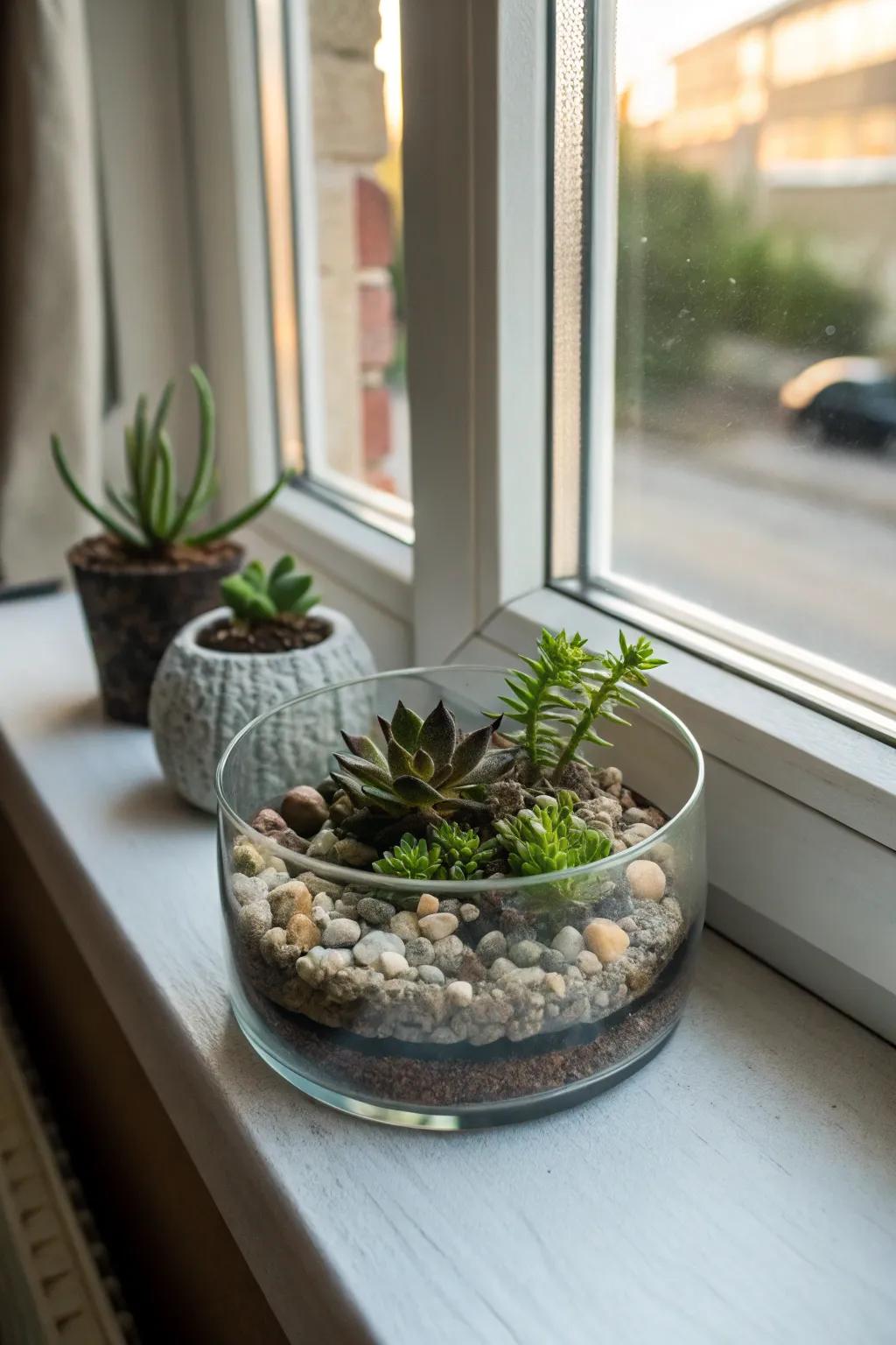 A pocket ecosystem featuring stones and foliage