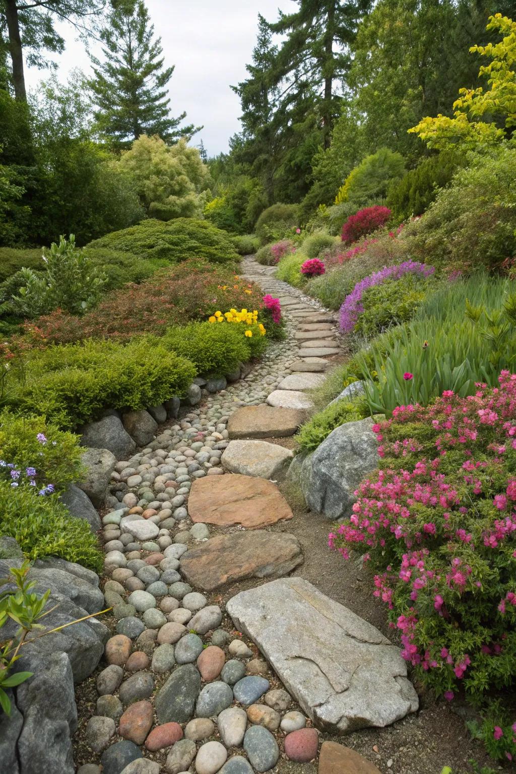A vibrant stone palette emphasizes the garden's inherent beauty.