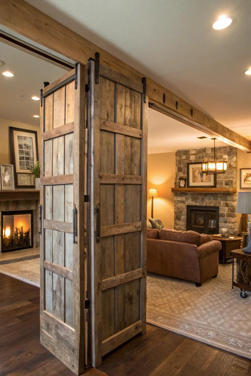 Reclaimed doors offer a sustainable and charming room divider solution.