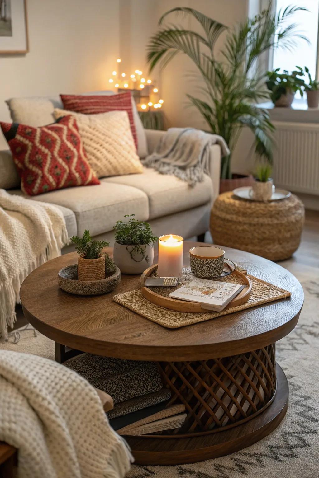 Textiles cultivate a warm and inviting area.