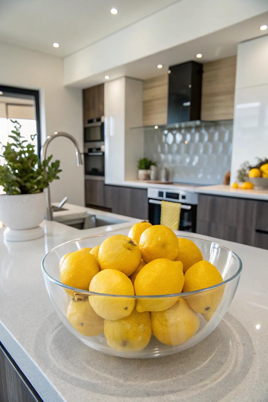 Citrus fruits within a clear bowl incorporate a refreshing and vibrant burst to your kitchen.