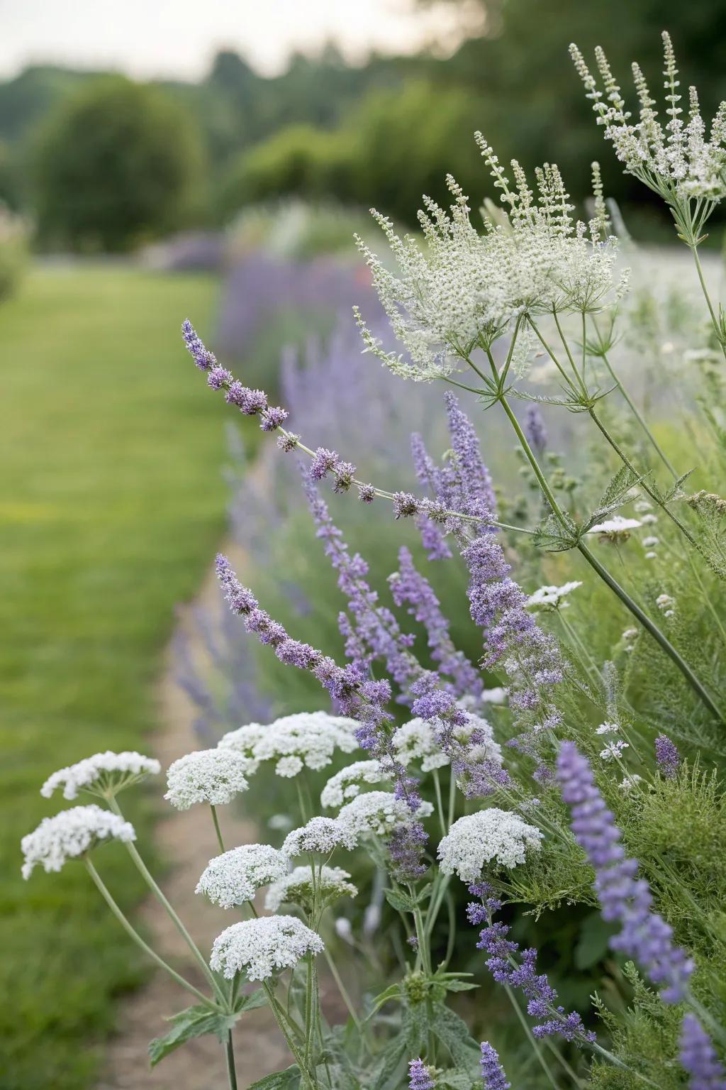 A subtly elegant garden with Azure Beauty and laceleaf.