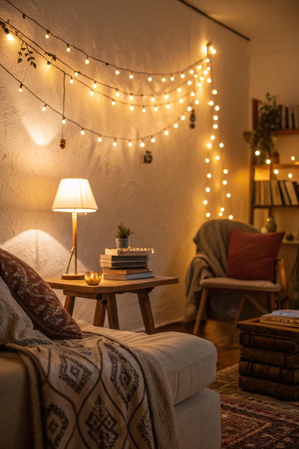 Toasty lighting enhances the snug ambiance of a space.