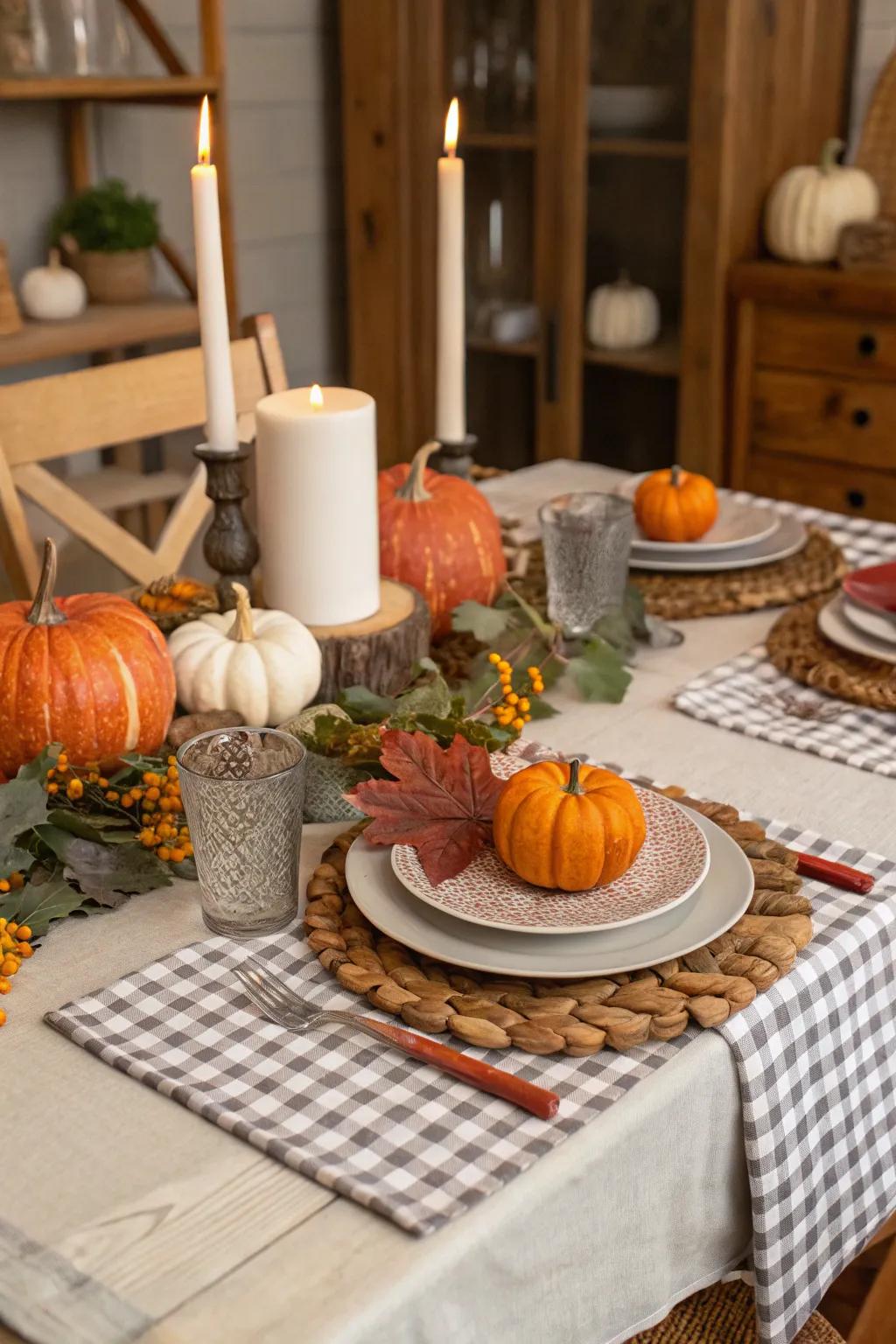 Checkered napkins add natural charm.
