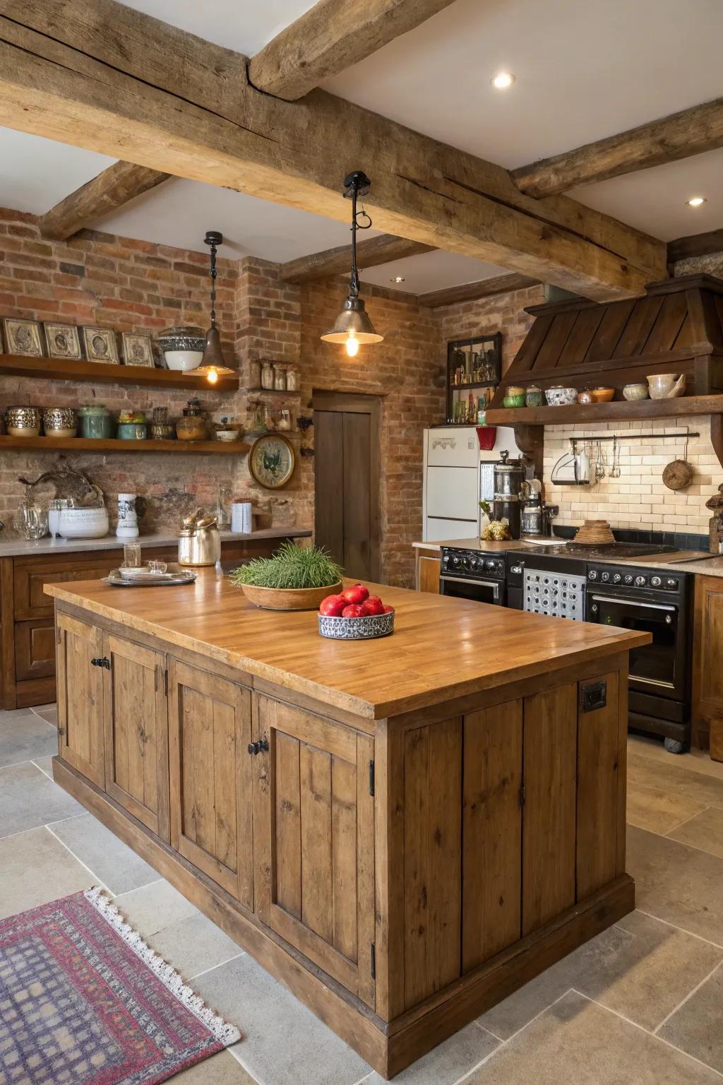 Spacious kitchen islands function as practical centerpieces in rustic kitchens.