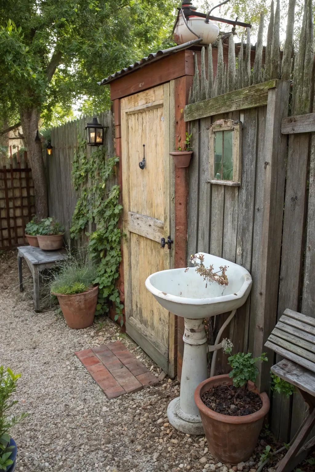 Vintage fixtures add character and charm to this outdoor setting.