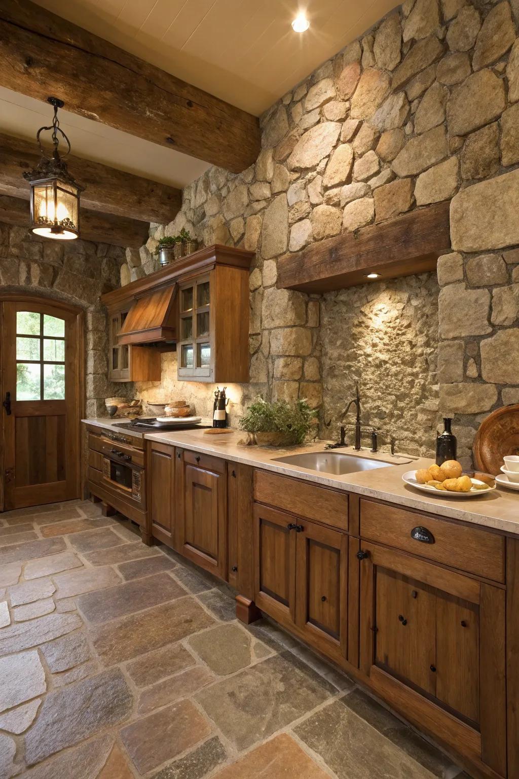 Stonework adds natural texture to this rural kitchen.