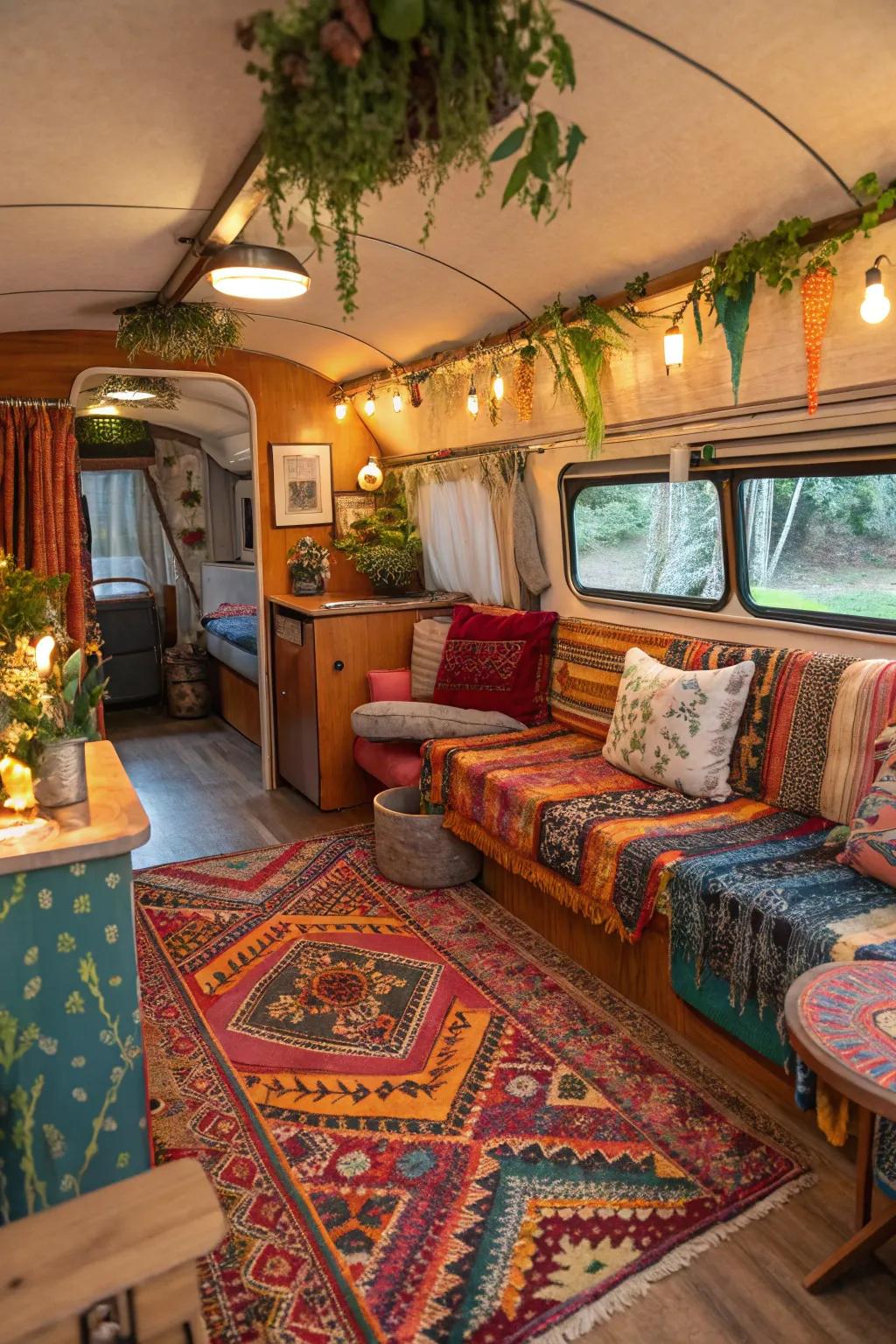 Bohemian flair adds a free-spirited touch to this RV.