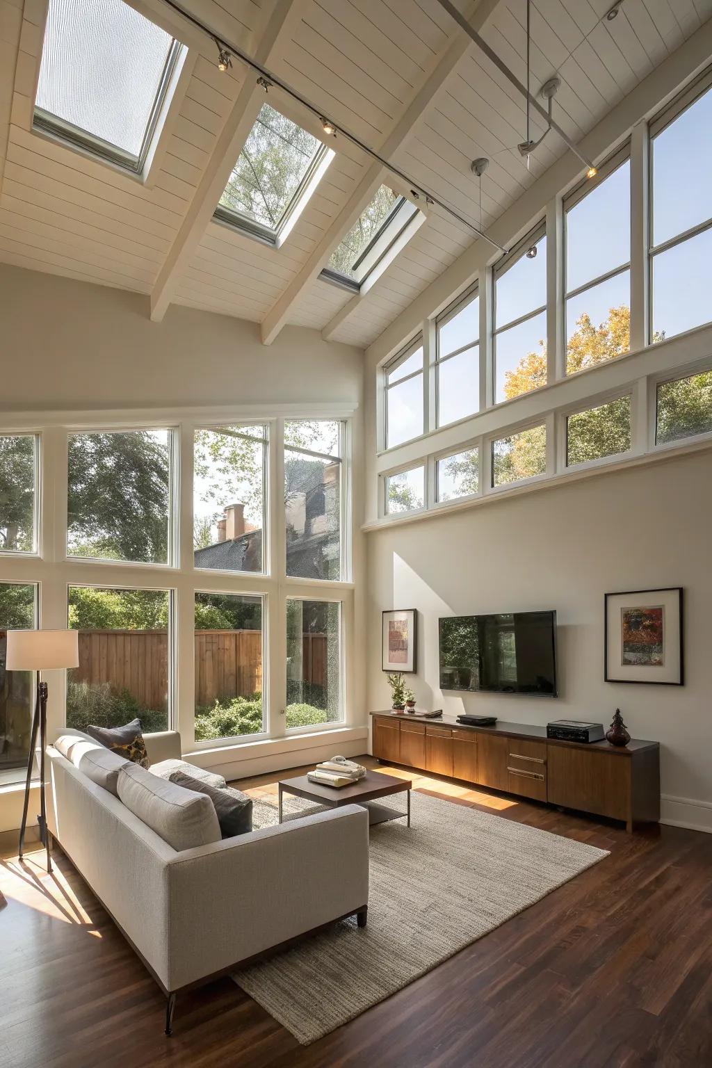 An urban escape featuring elevated windows that amplify natural illumination.