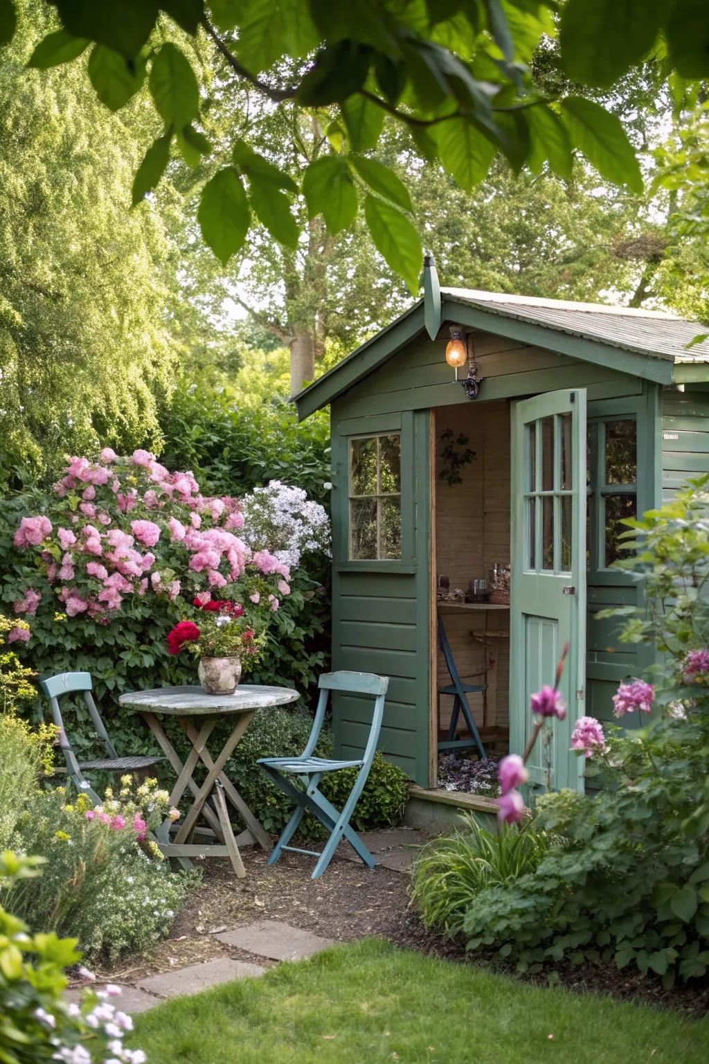 An outdoor shed converted into a captivating outdoor cafe.