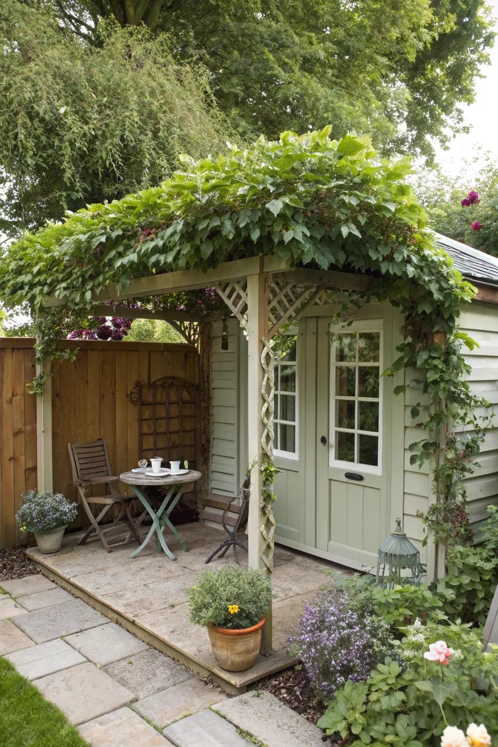 A structure with a shaded structure addition is stylish and shady.