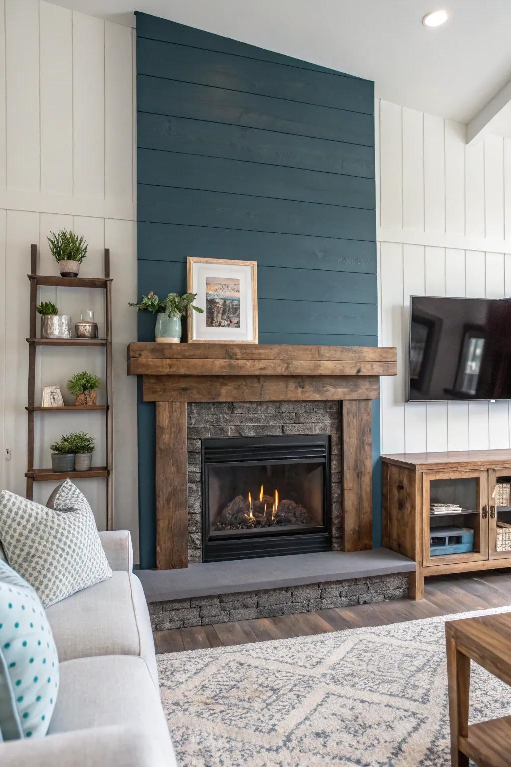 Contrasting colors on shiplap and ledge add a bold modern twist.