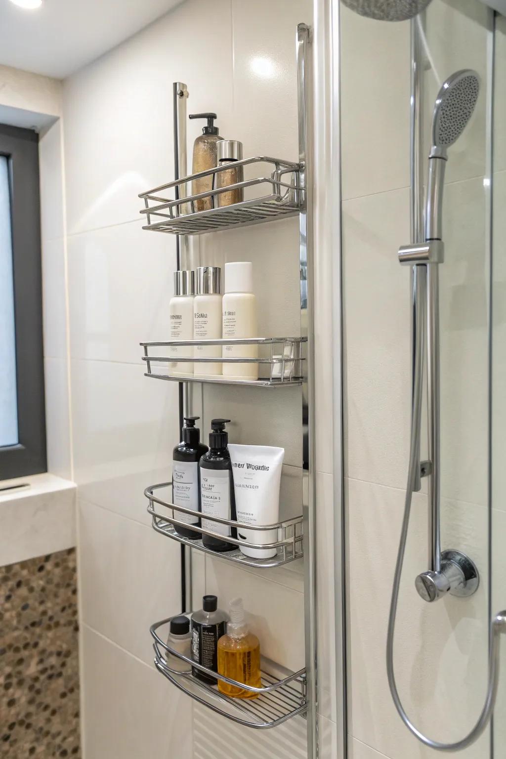 Efficient storage using wall-affixed racks.