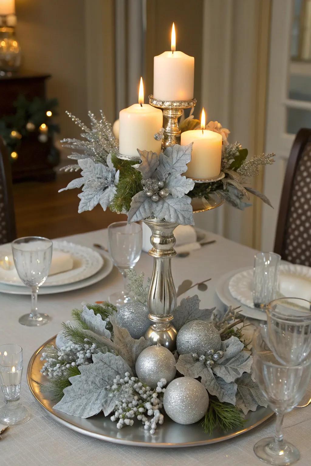 A silver arrangement elevates any holiday gathering.