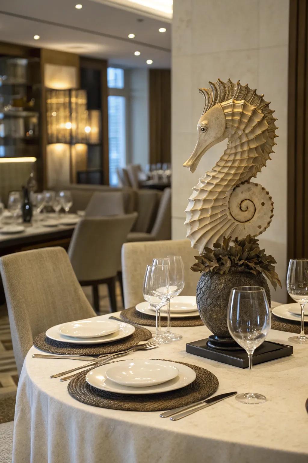 A sculptural piece adds a notable focal point.