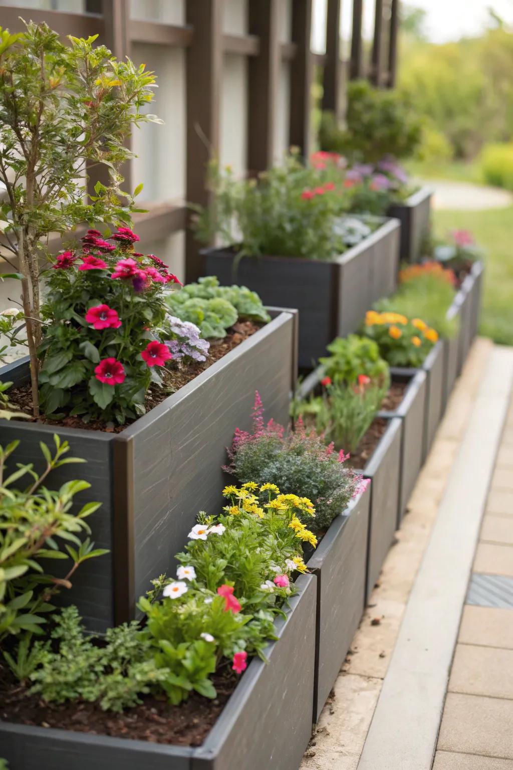 A compact flower bed design maximizes space without compromising on beauty.