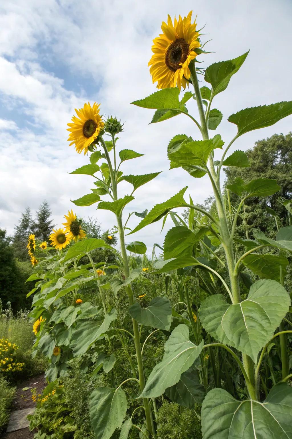 A striking sunflower arrangement adding height and color.