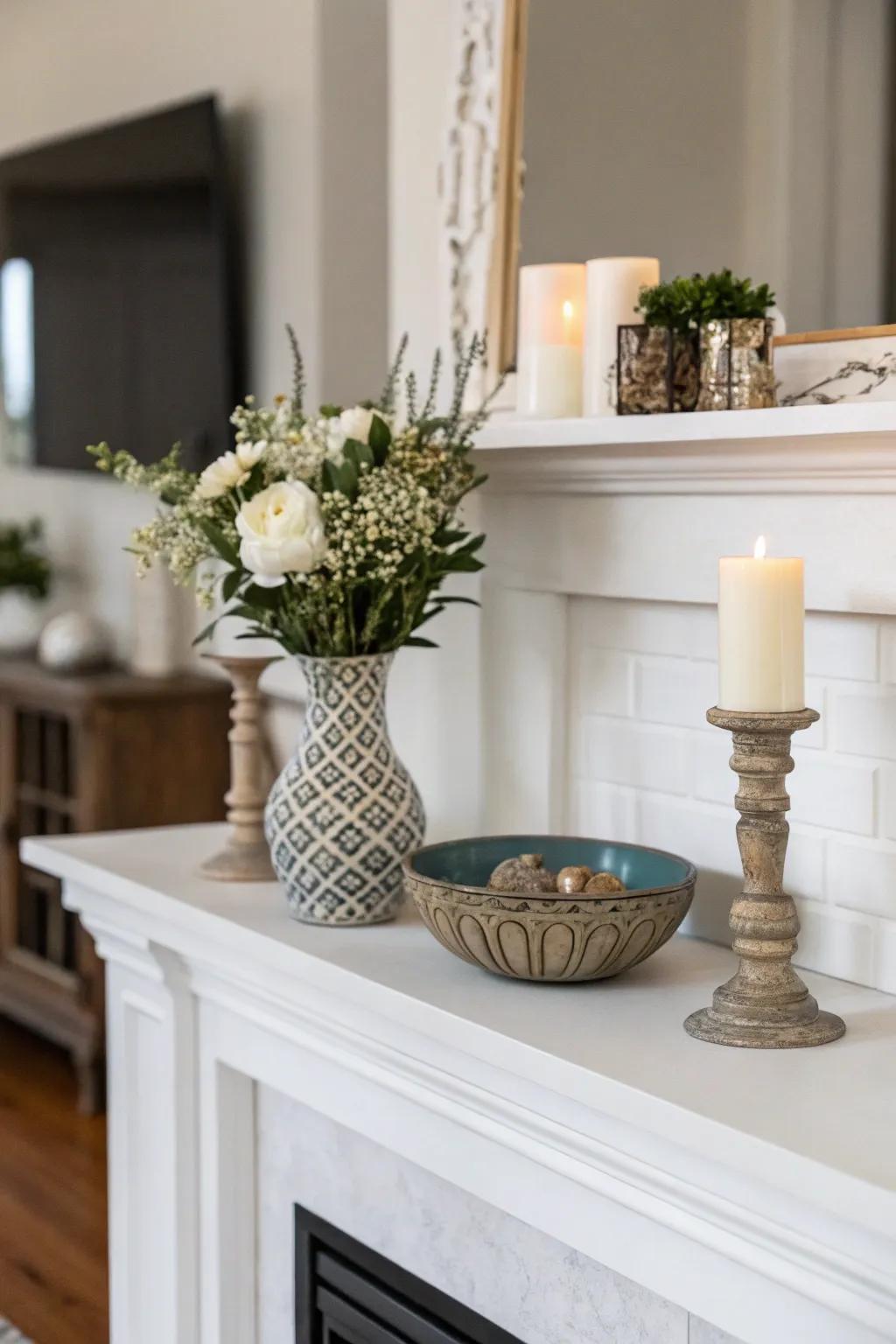 Minimalism gives this mantel a clean and sophisticated look.