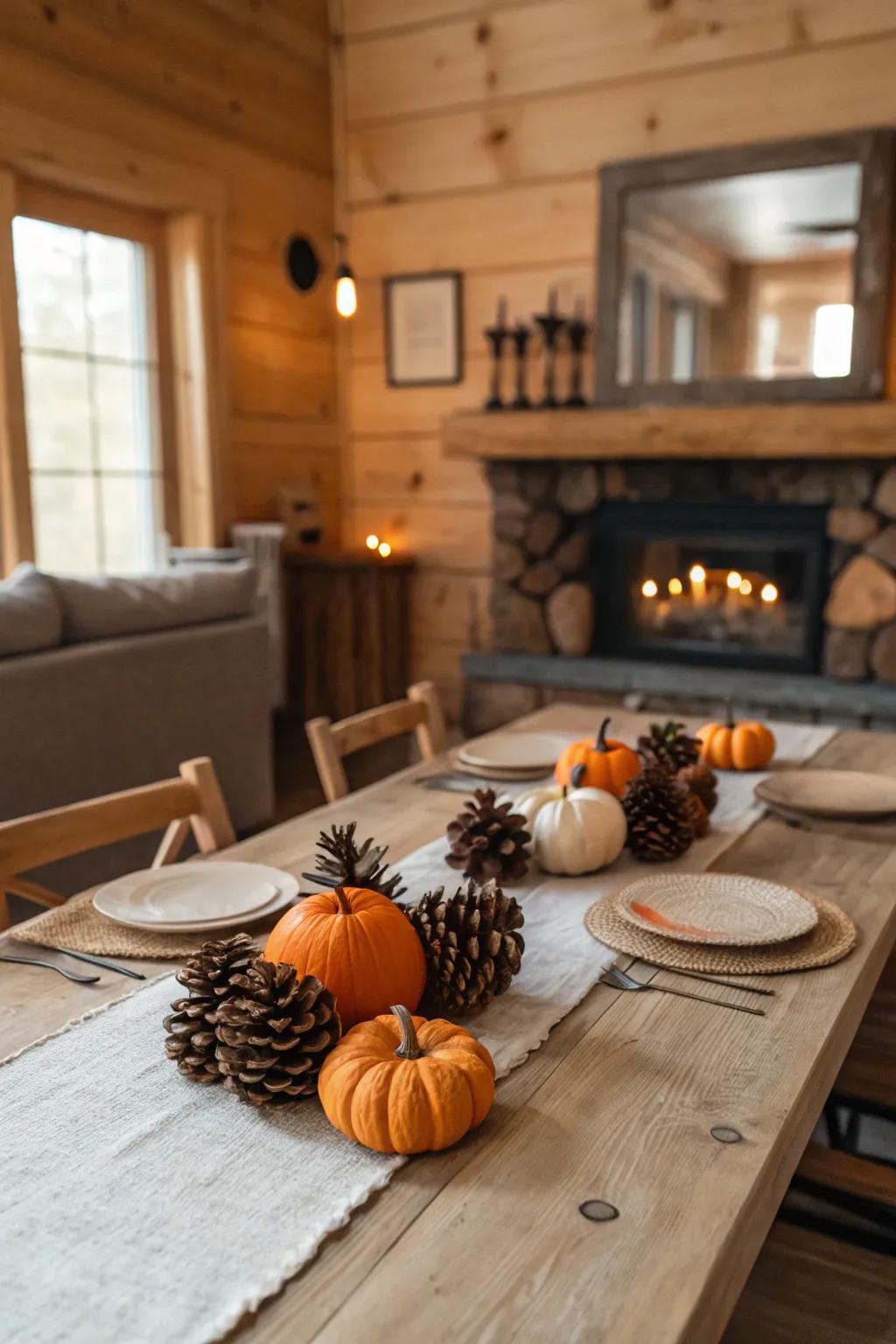 Seasonal trimmings infusing charm into a rustic table.