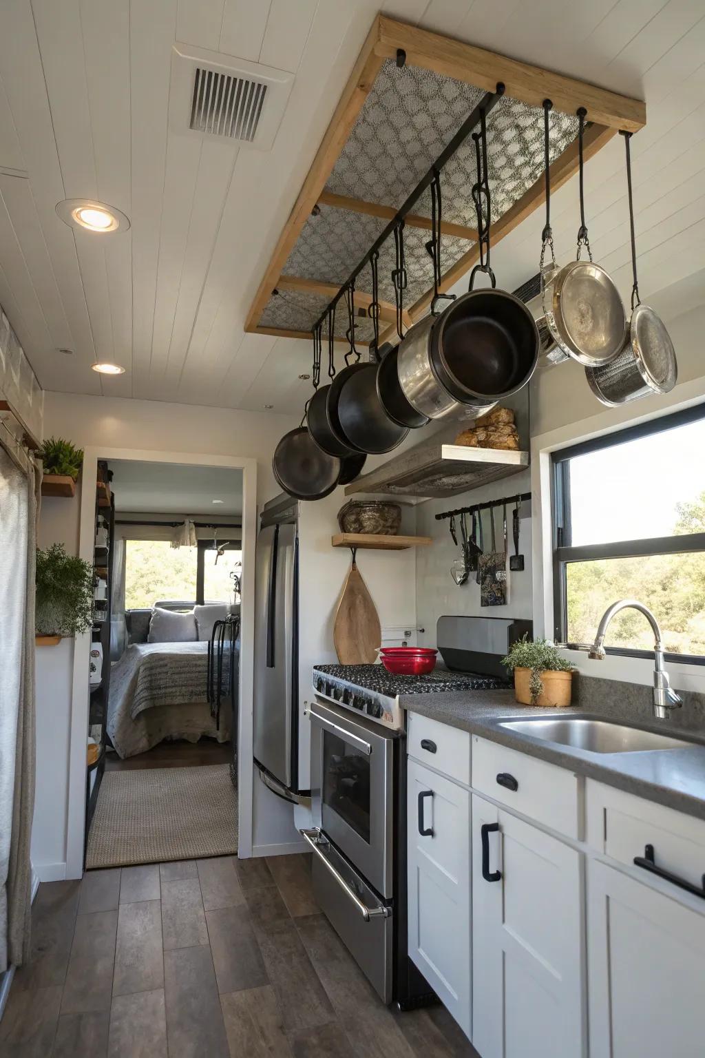 Hanging racks combine practicality with style.