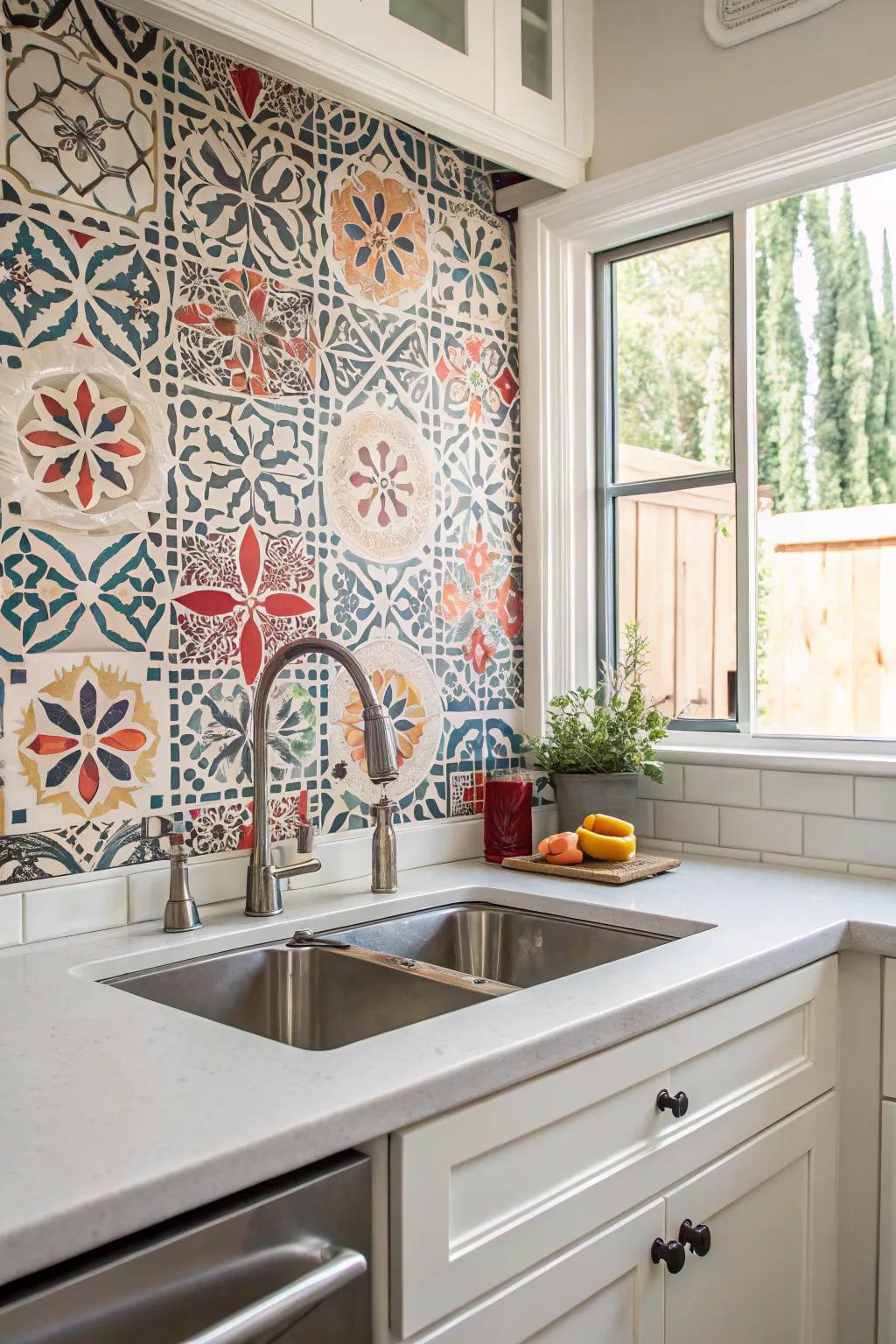 A feature partition backsplash acts as a stunning focal element in the cooking area.