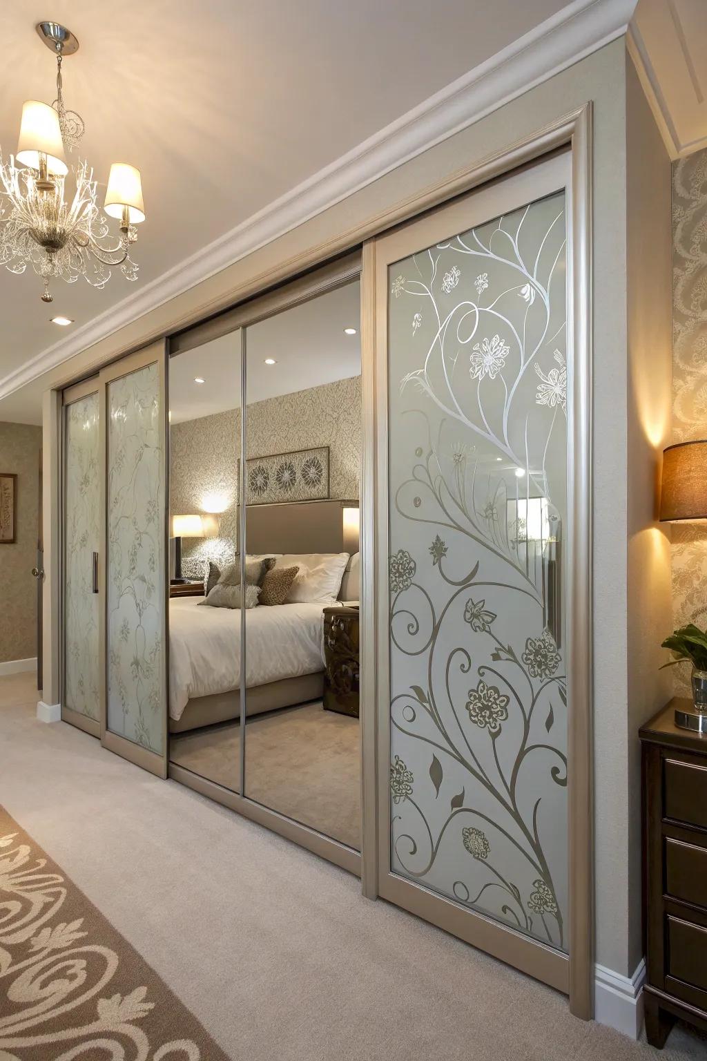 Artistic aptitude presented by etched glass patterns.