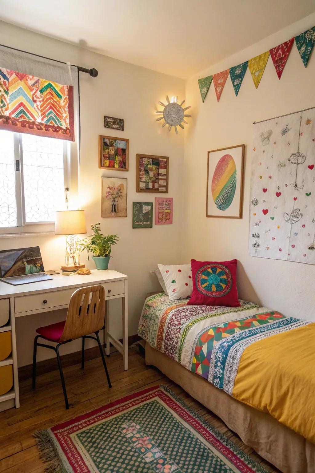 Bursts of color can inject vibrancy into compact Airbnb areas.
