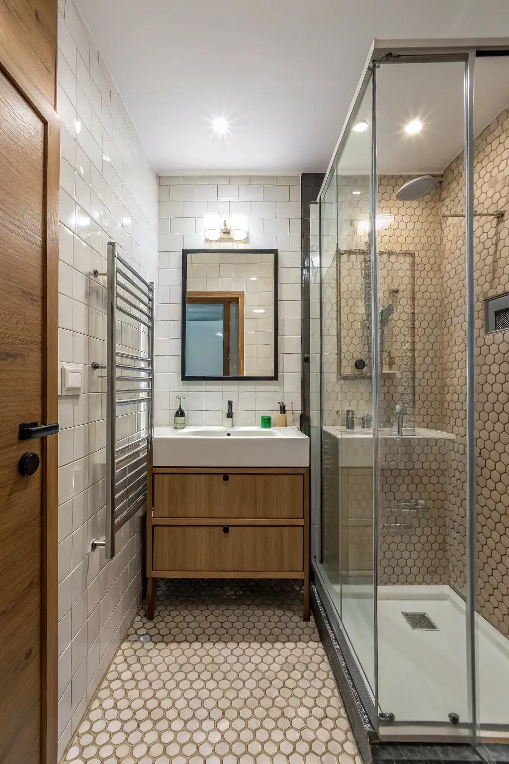 Zoning with tiles supports efficient organization of compact areas.