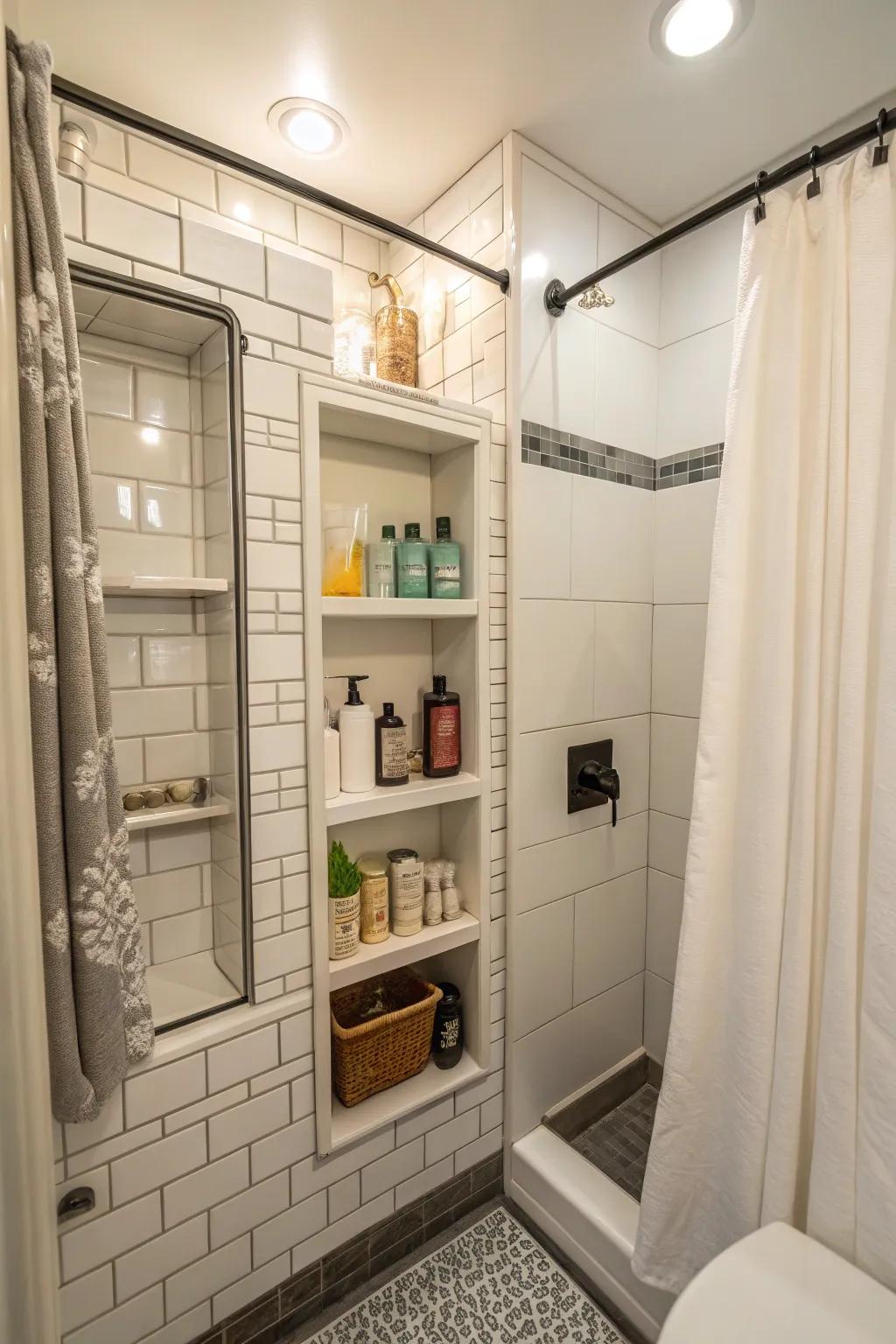Built-in niches keep your essentials tidy and accessible.