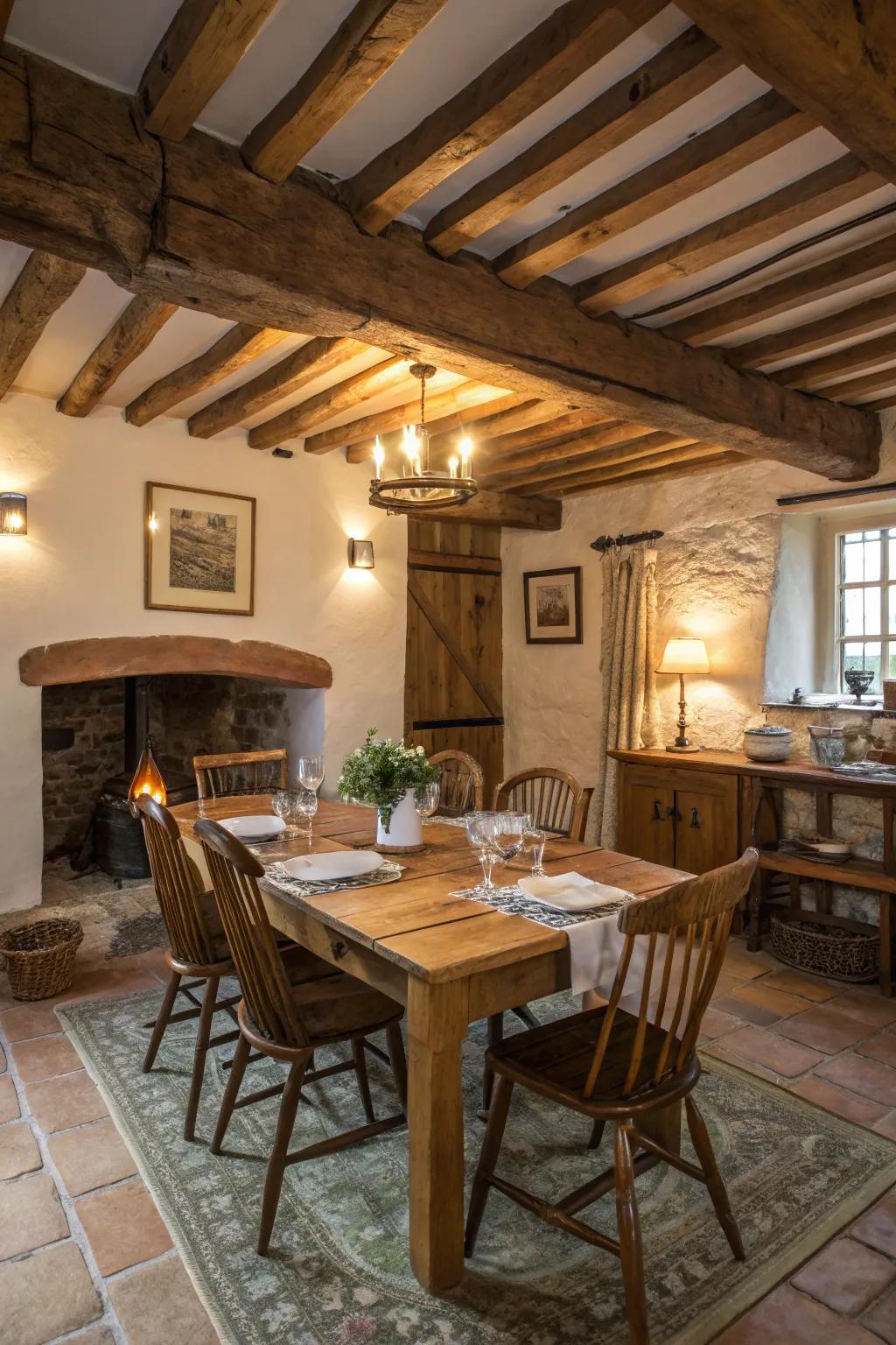 A rustic table enhances warmth and character.