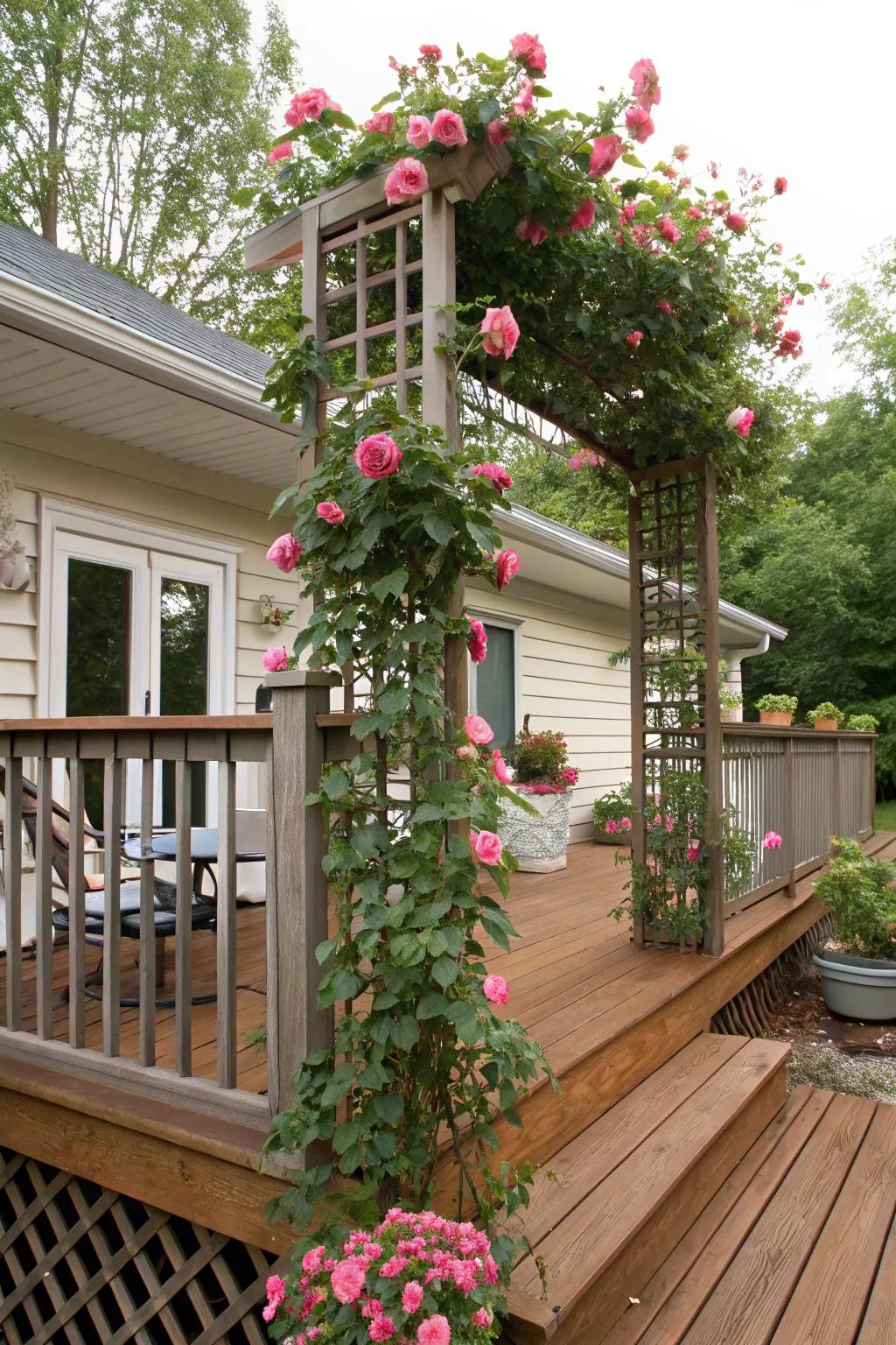 A trellis lends both splendor and utility to the deck.