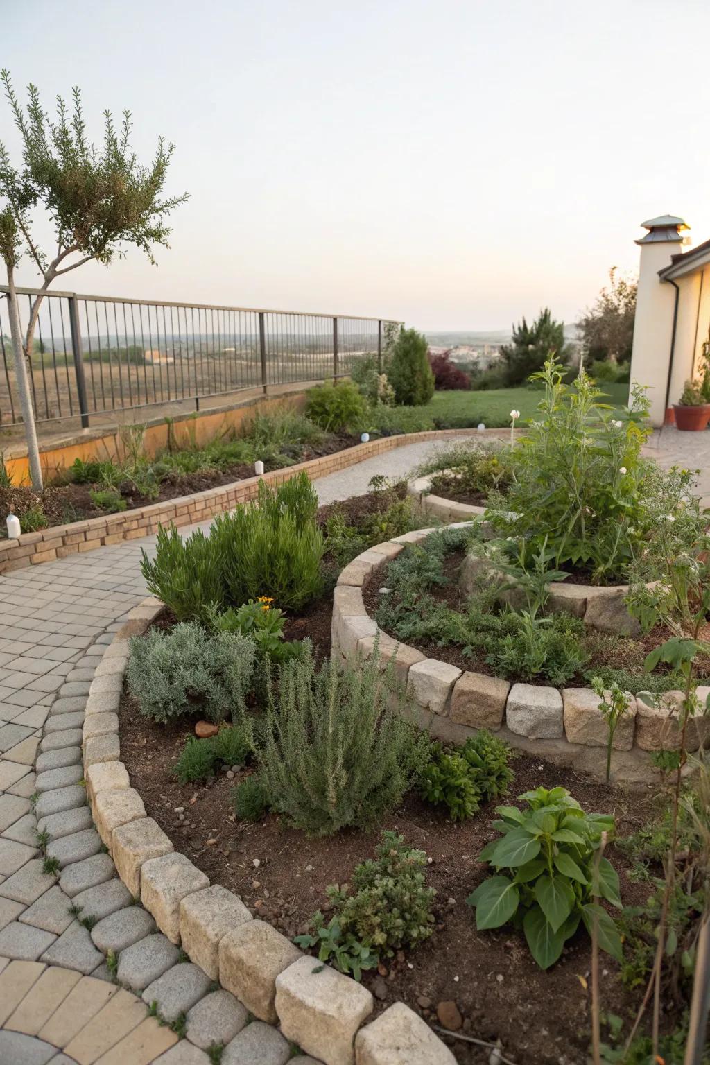 A spiral herb garden delivers both culinary advantages and visual fascination.