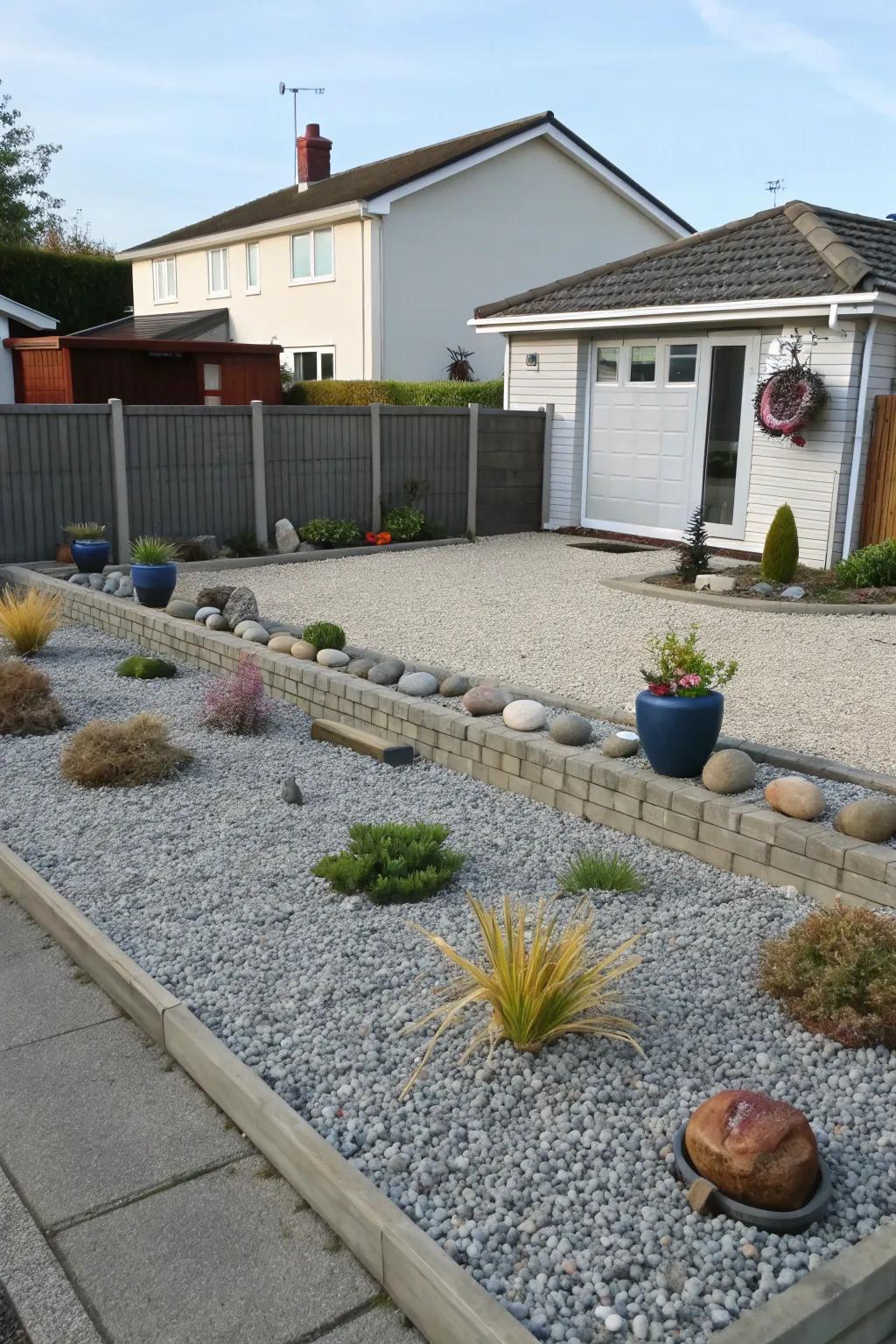 A tiny rock yard is both practical and visually appealing.