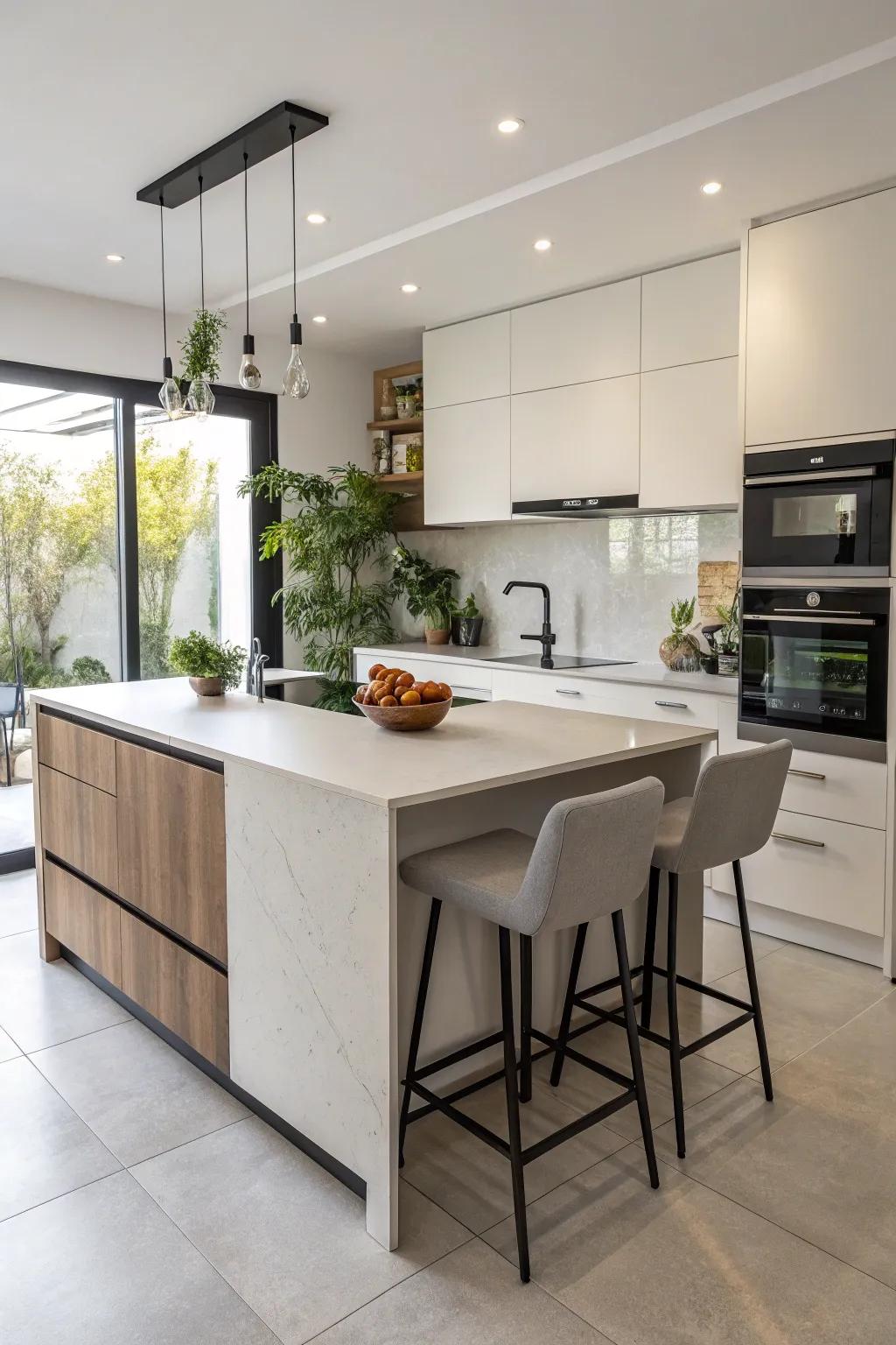 A box-shaped island offering effective use of space and style.